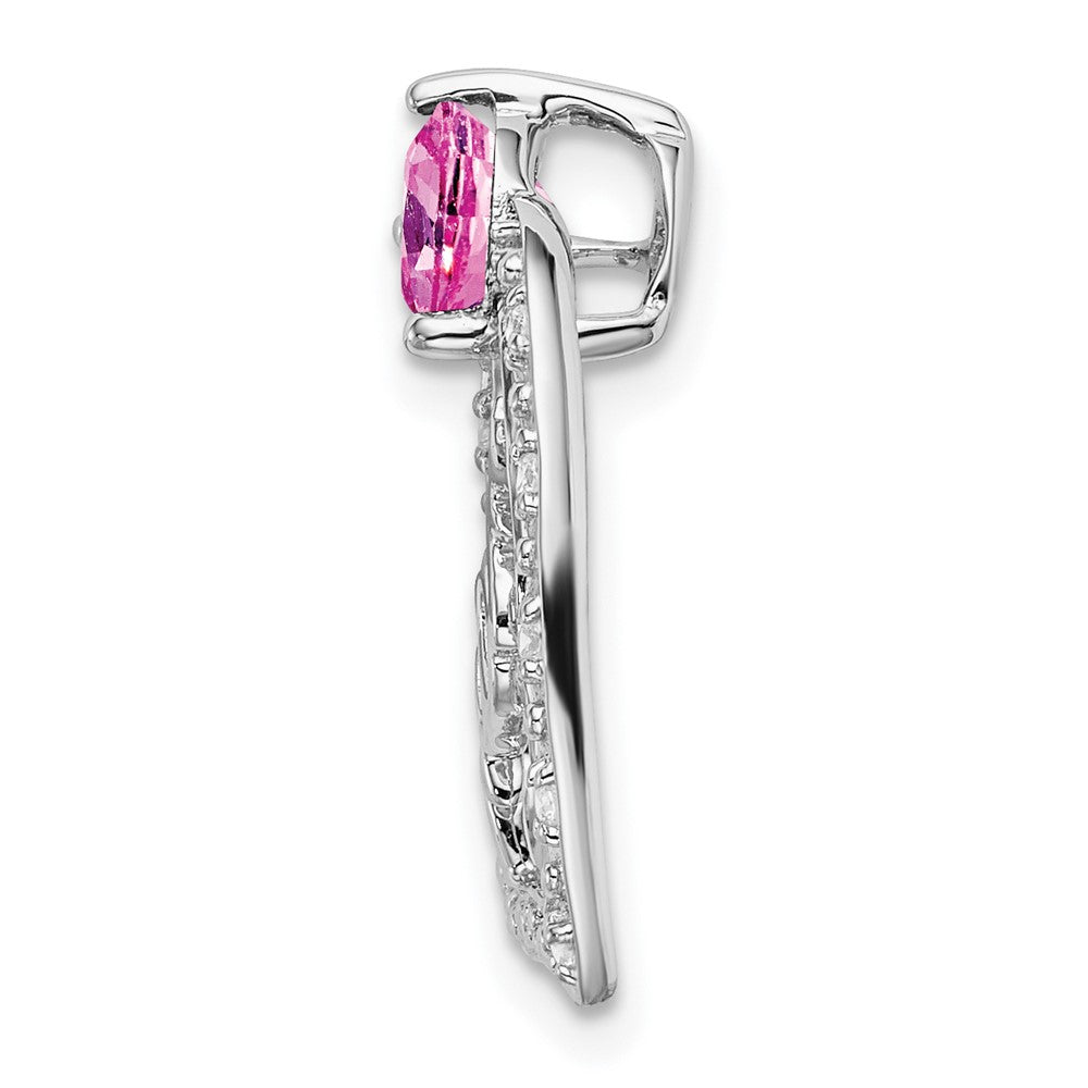 Solid 14k White Gold Created PinK Simulated Sapphire Simulated/Simulated CZ MOM Heart Pendant
