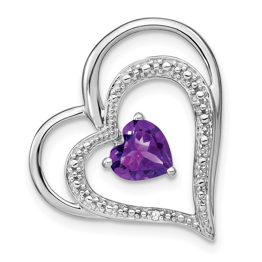 14k white gold amethyst and real diamond mom heart pendant pm7024 am 001 wa