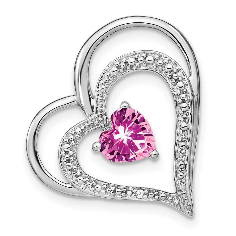 14k white gold created pink sapphire real diamond mom heart pendant pm7024 cps 001 wa