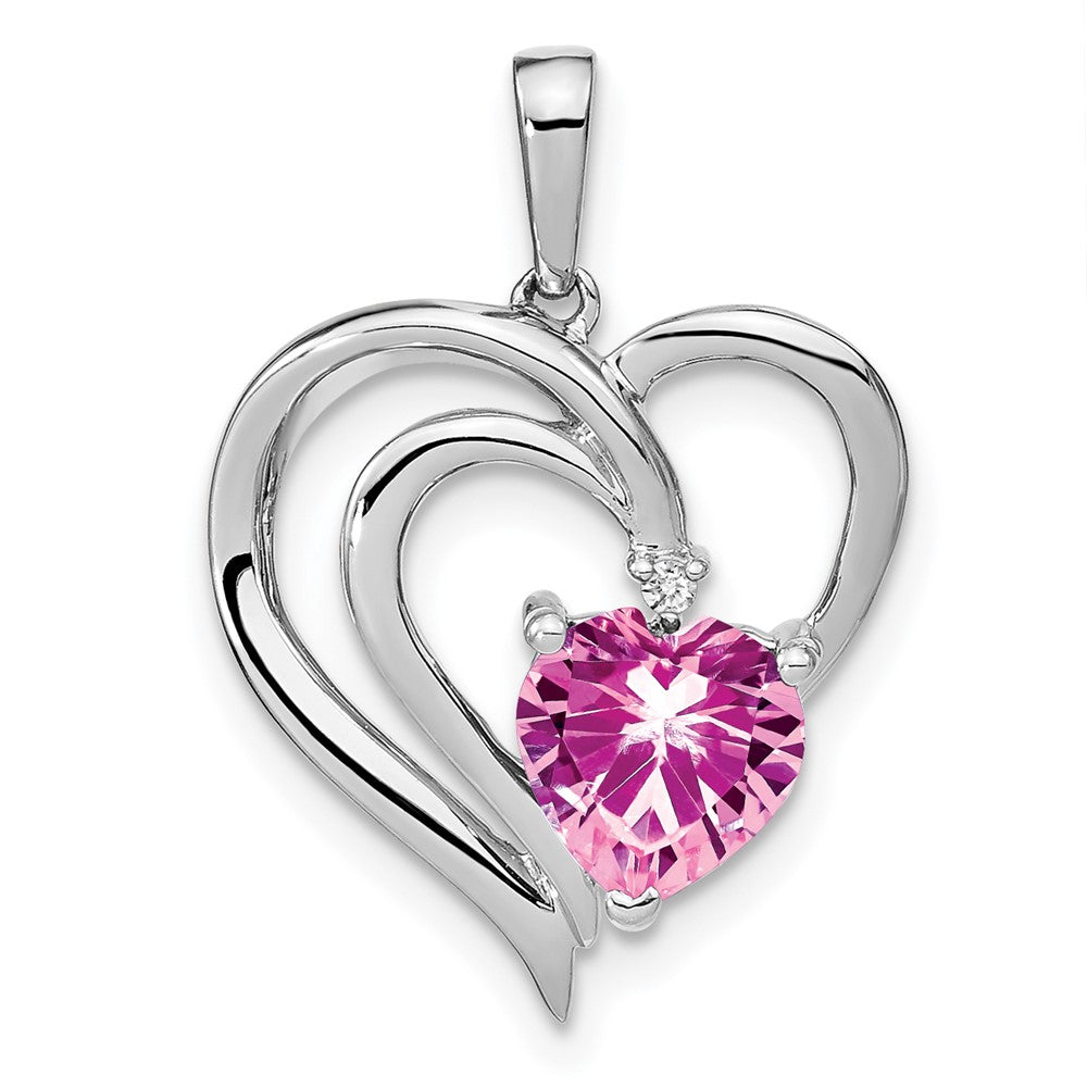 sterling silver created pink sapphire and real diamond pendant pm7025 cps 001 ssa