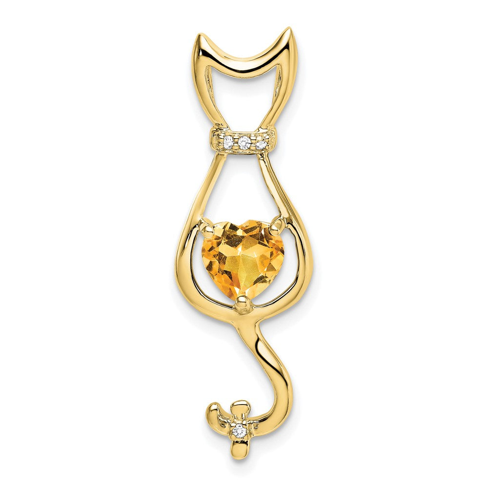 10k yellow gold citrine and real diamond cat pendant pm7030 ci 002 1ya