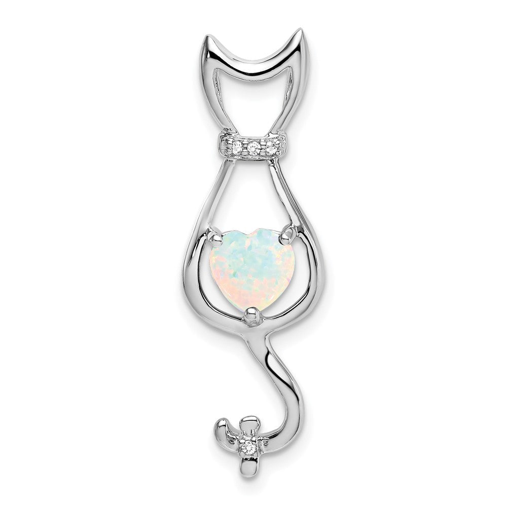 14k white gold created opal and real diamond cat pendant pm7030 op 002 wa