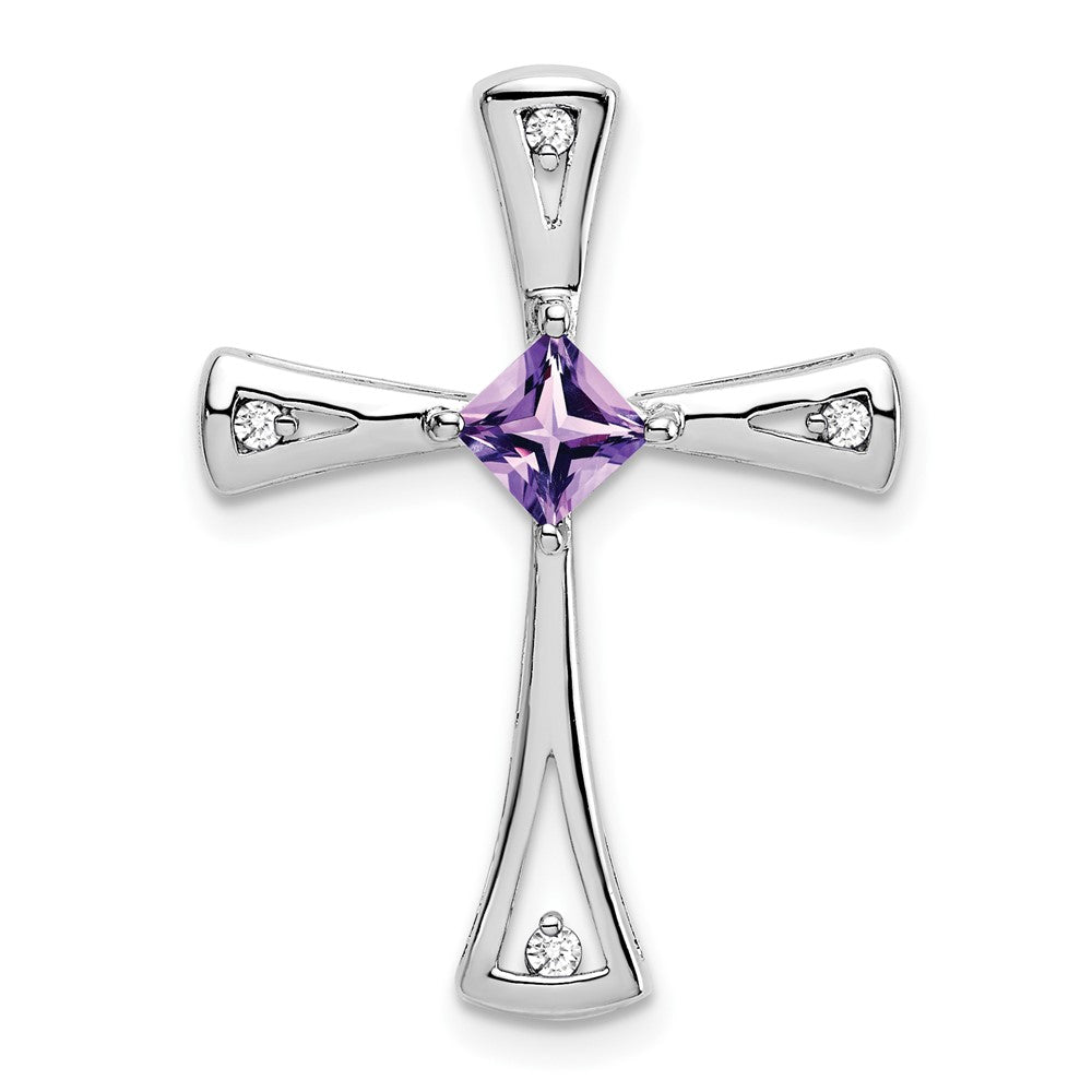 10k white gold amethyst and real diamond cross pendant pm7031 am 005 1wa
