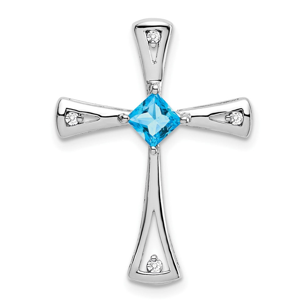 10k white gold blue topaz and real diamond cross pendant pm7031 bt 005 1wa