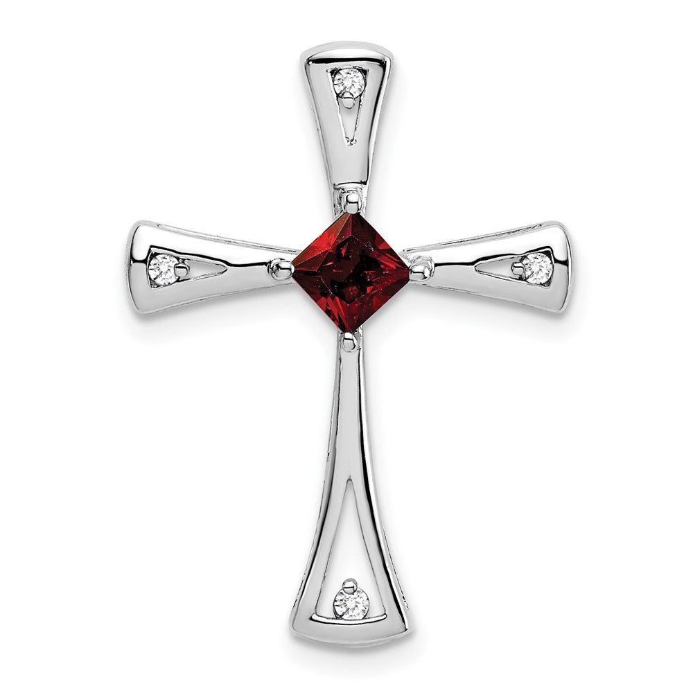 10k white gold garnet and real diamond cross pendant pm7031 ga 005 1wa