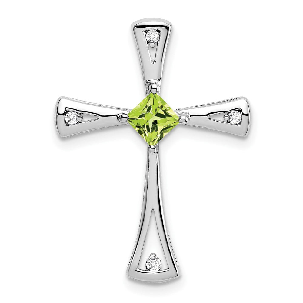 10k white gold peridot and real diamond cross pendant pm7031 pe 005 1wa
