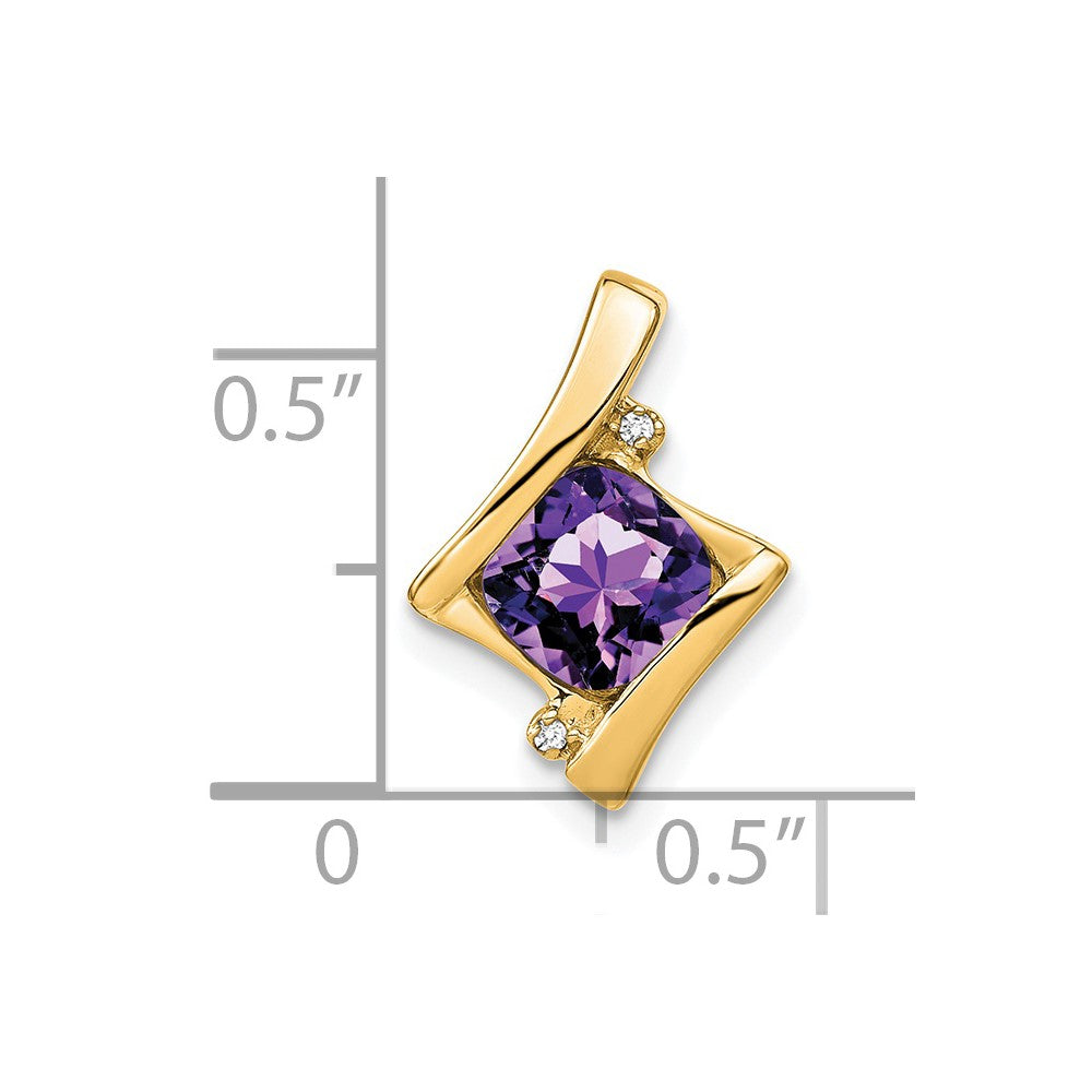 Solid 14k Yellow Gold Simulated Amethyst and CZ Pendant