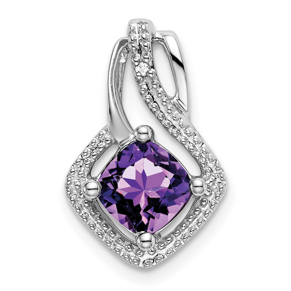 14k white gold amethyst and real diamond pendant pm7034 am 001 wa