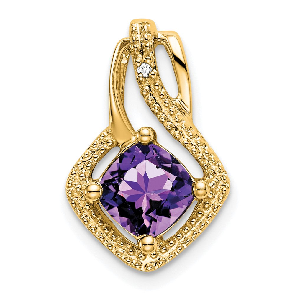 14k yellow gold amethyst and real diamond pendant pm7034 am 001 ya