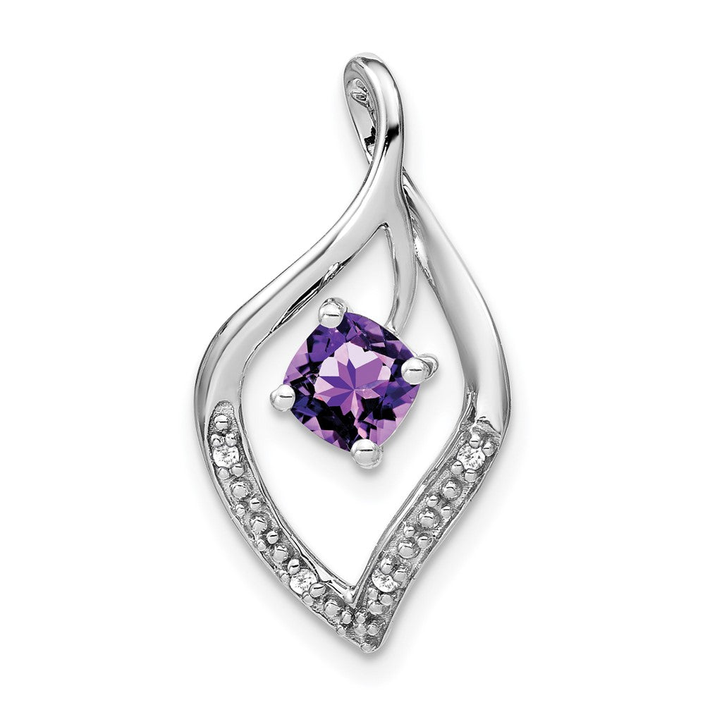 14k white gold amethyst and real diamond pendant pm7035 am 003 wa