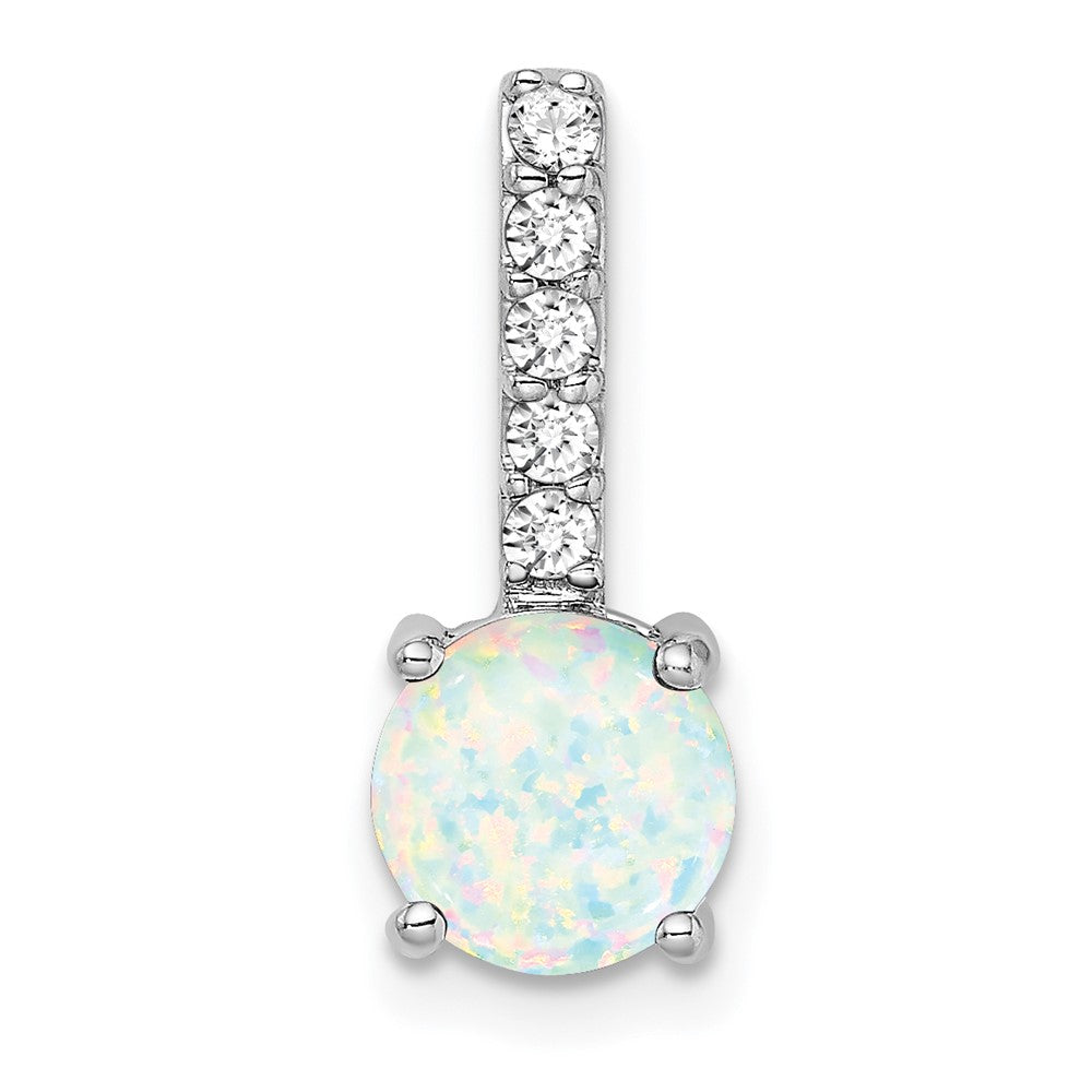 14k white gold round created opal and real diamond pendant pm7036 op 013 wa