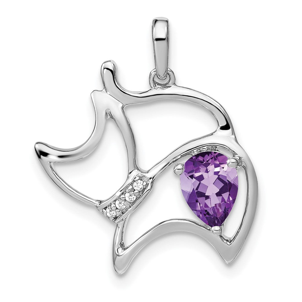 14k white gold amethyst and real diamond cat pendant pm7038 am 002 wa
