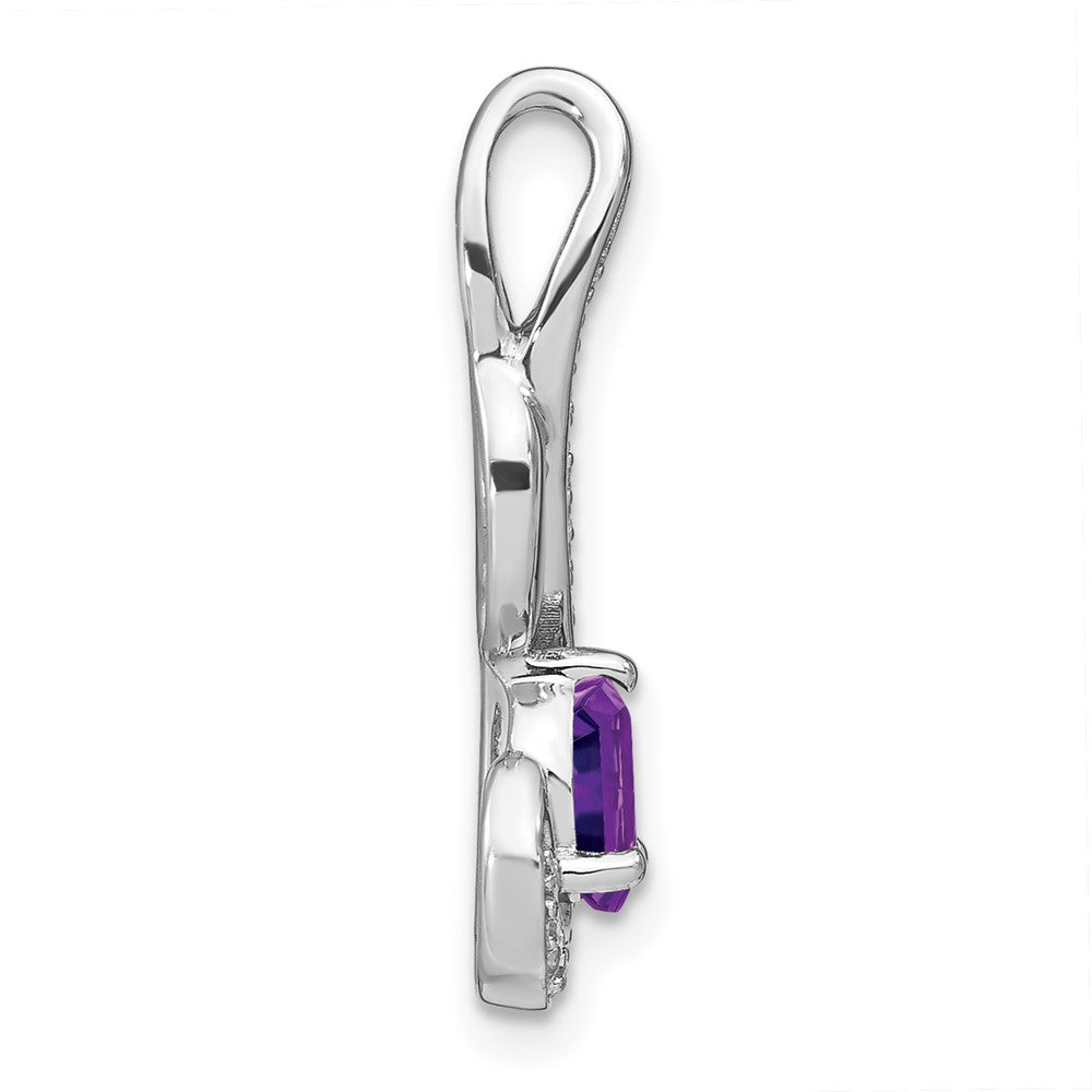 Solid 14k White Gold Simulated Amethyst and CZ Swirl Pendant