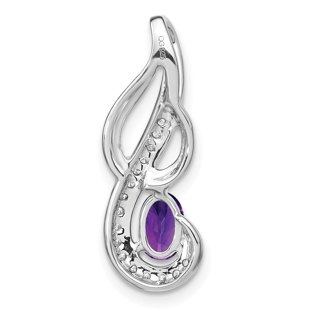 Solid 14k White Gold Simulated Amethyst and CZ Swirl Pendant