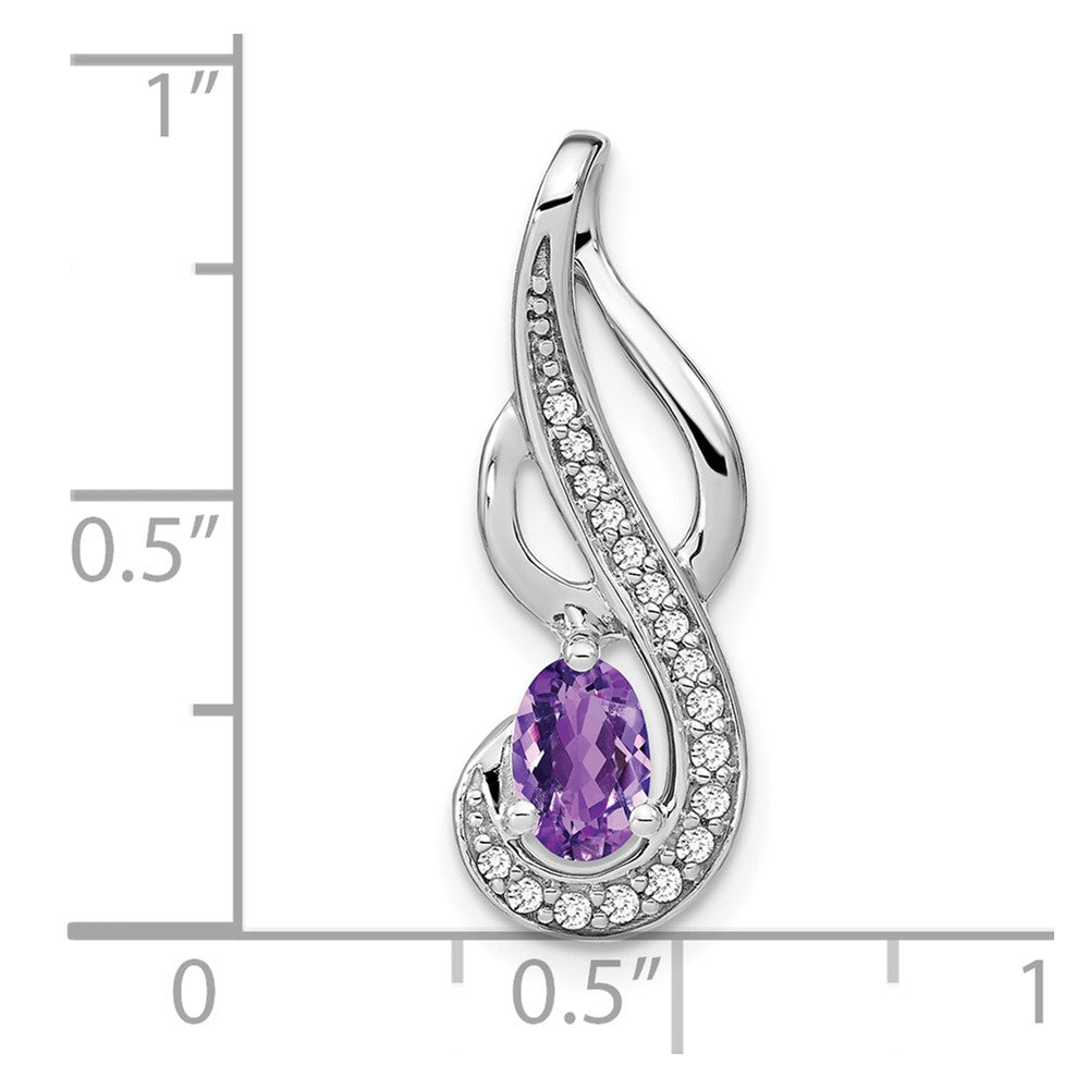 Solid 14k White Gold Simulated Amethyst and CZ Swirl Pendant