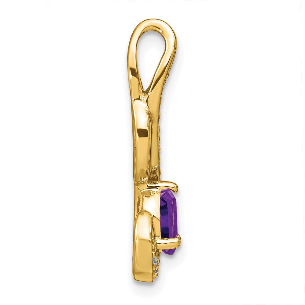 Solid 14k Yellow Gold Simulated Amethyst and CZ Swirl Pendant