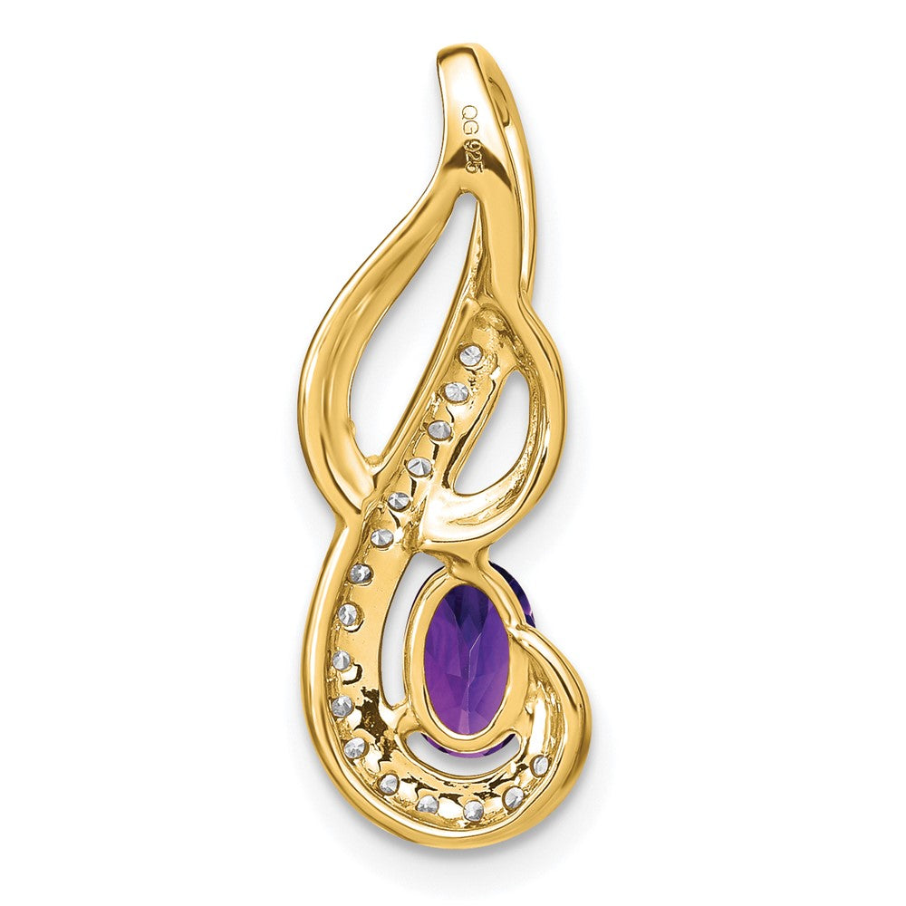 Solid 14k Yellow Gold Simulated Amethyst and CZ Swirl Pendant