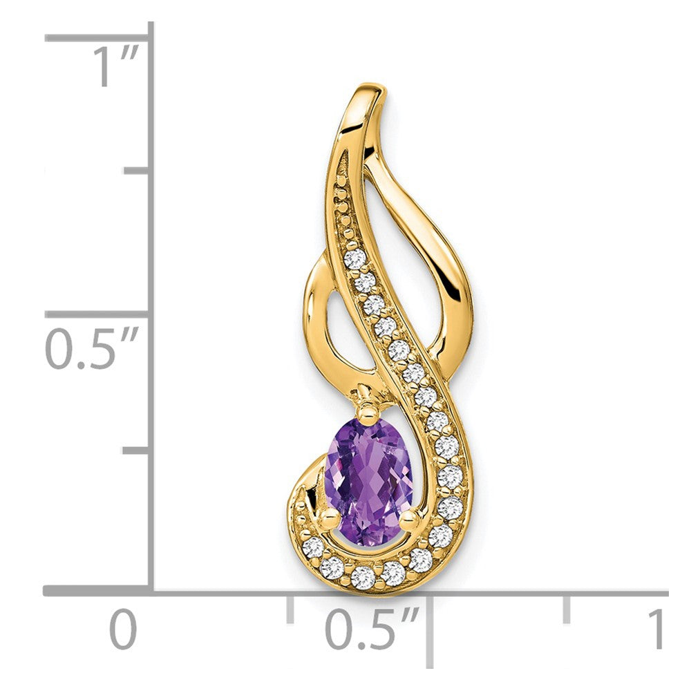 Solid 14k Yellow Gold Simulated Amethyst and CZ Swirl Pendant