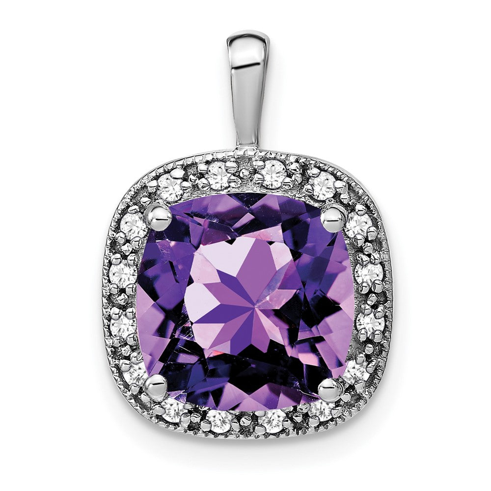 14k white gold cushion amethyst and real diamond pendant pm7044 am 016 wa