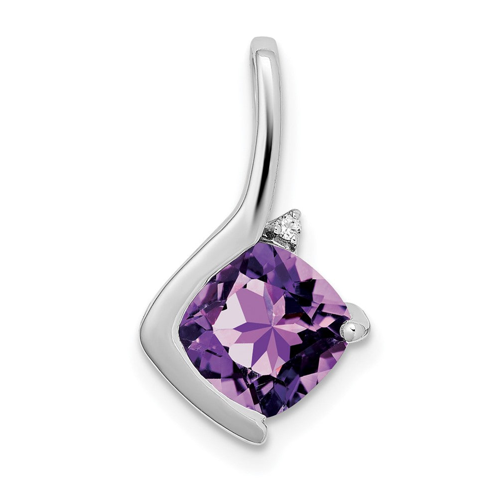 14k white gold cushion amethyst and real diamond pendant pm7046 am 001 wa