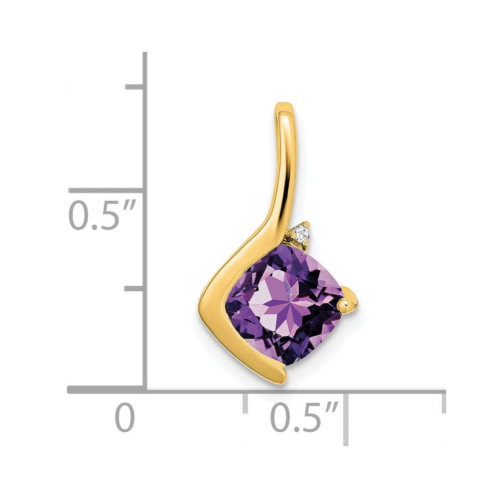 Solid 14k Yellow Gold Cushion Simulated Amethyst and CZ Pendant