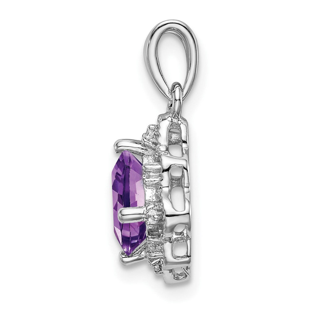 Solid 14k White Gold Simulated Amethyst and CZ Scalloped Pendant