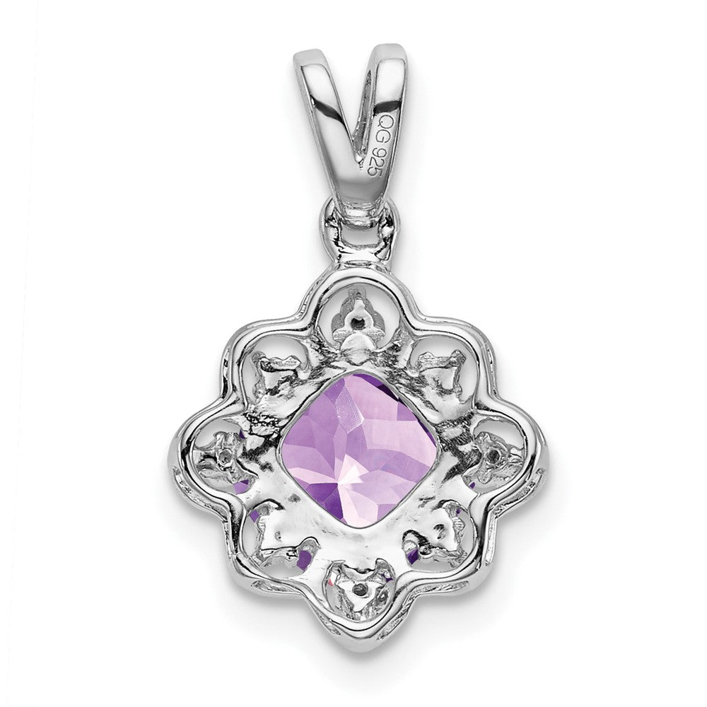 Solid 14k White Gold Simulated Amethyst and CZ Scalloped Pendant
