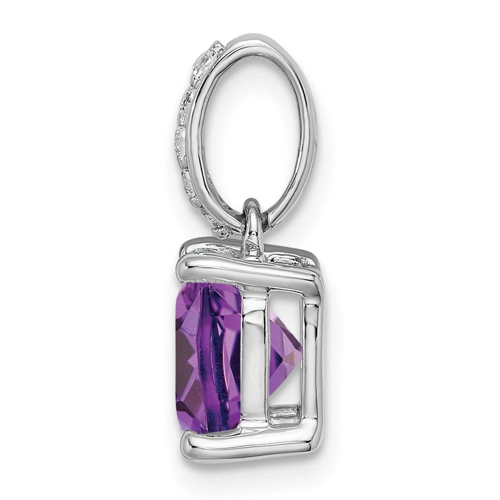Solid 14k White Gold Cushion Simulated Amethyst and CZ Pendant