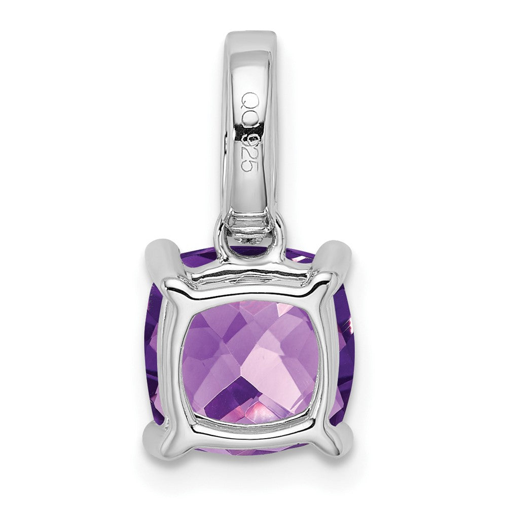 Solid 14k White Gold Cushion Simulated Amethyst and CZ Pendant
