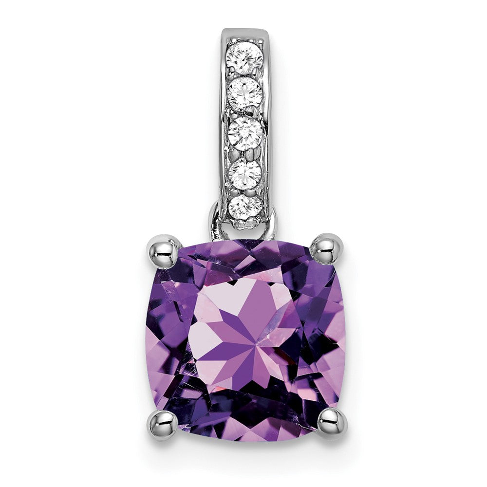 14k white gold cushion amethyst and real diamond pendant pm7048 am 006 wa