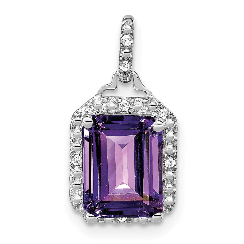 14k white gold emerald cut amethyst and real diamond halo pendant pm7051 am 005 wa