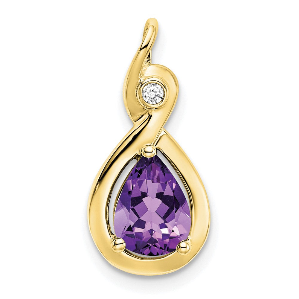 10k yellow gold pear amethyst and real diamond pendant pm7055 am 002 1ya