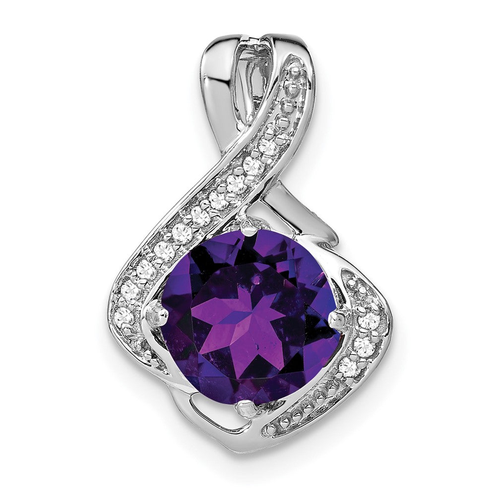 14k white gold amethyst and real diamond pendant pm7058 am 006 wa