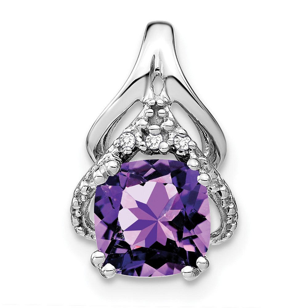 14k white gold cushion amethyst and real diamond pendant pm7061 am 001 wa