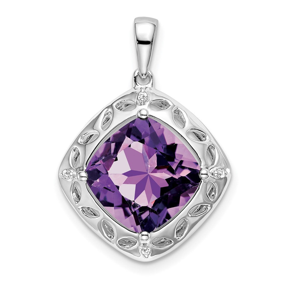 sterling silver amethyst and real diamond pendant pm7078 am 002 ssa