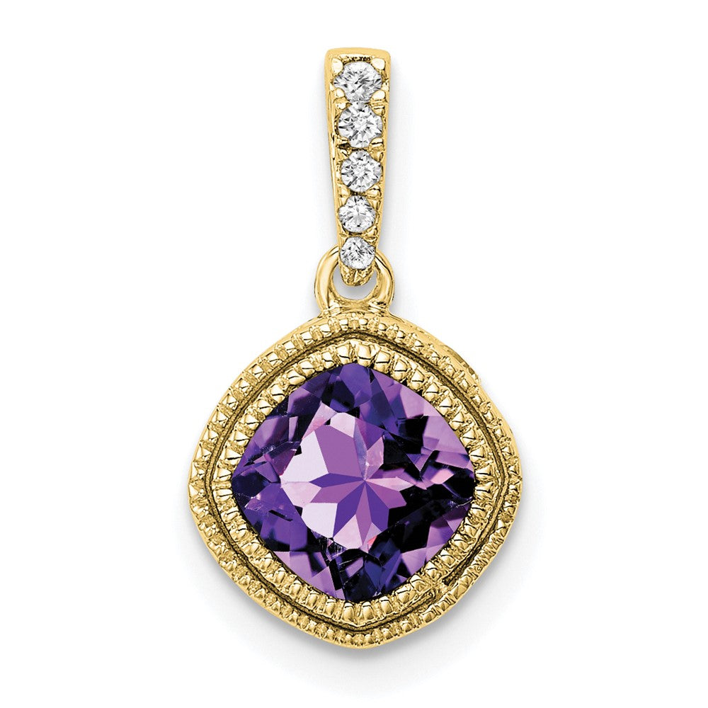 10k yellow gold cushion amethyst and real diamond pendant pm7092 am 021 1ya