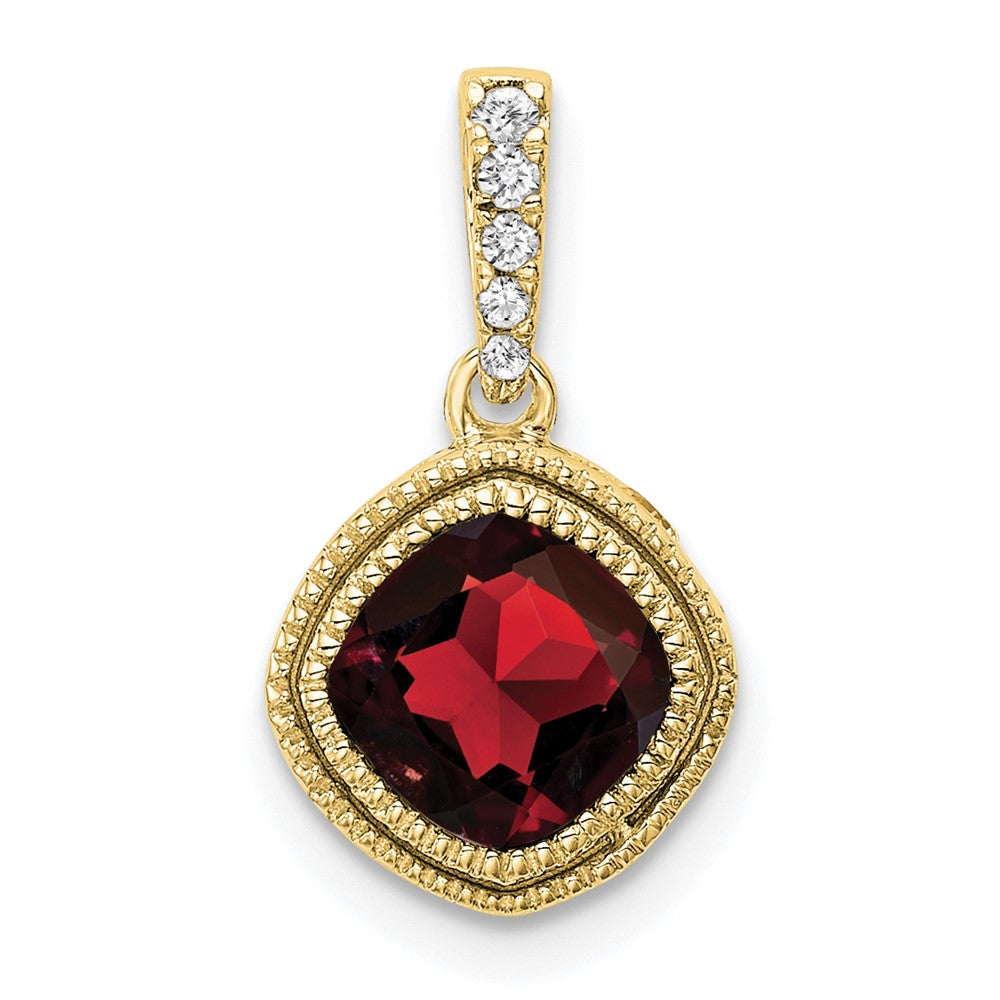 10k yellow gold cushion garnet and real diamond pendant pm7092 ga 021 1ya