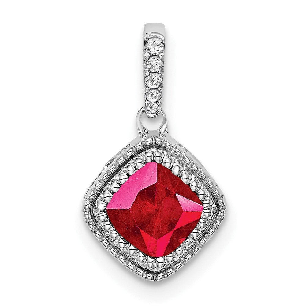 10k white gold cushion ruby and real diamond pendant pm7092 ru 013 1wa