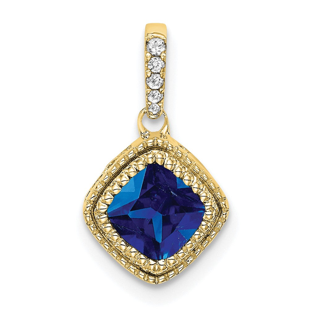 10k yellow gold cushion sapphire and real diamond pendant pm7092 sa 013 1ya
