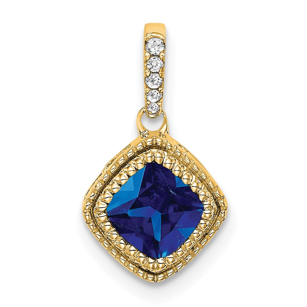 14k yellow gold cushion sapphire and real diamond pendant pm7092 sa 013 ya
