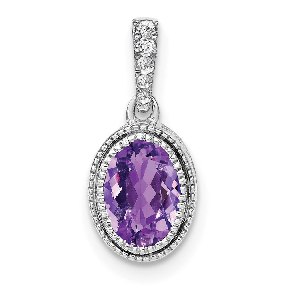 14k white gold oval amethyst and real diamond pendant pm7093 am 020 wa