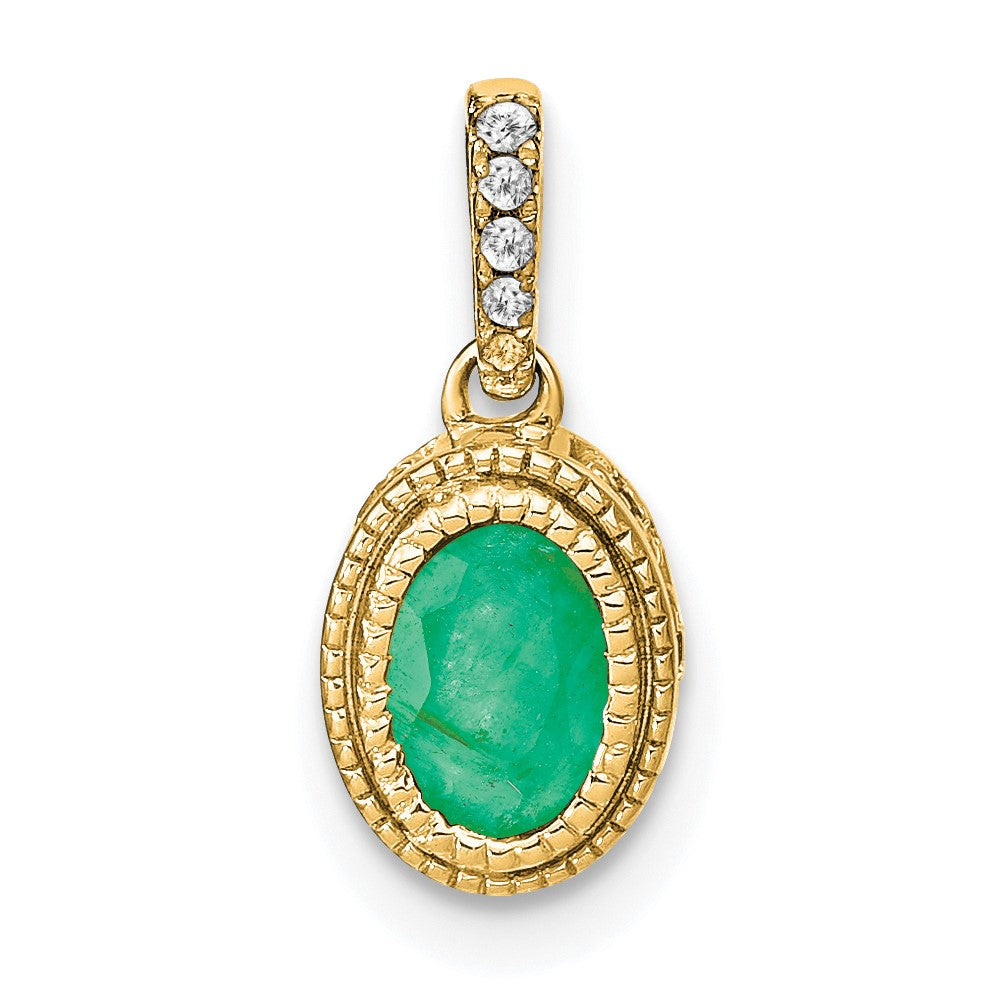 14k yellow gold oval emerald and real diamond pendant pm7093 em 011 ya