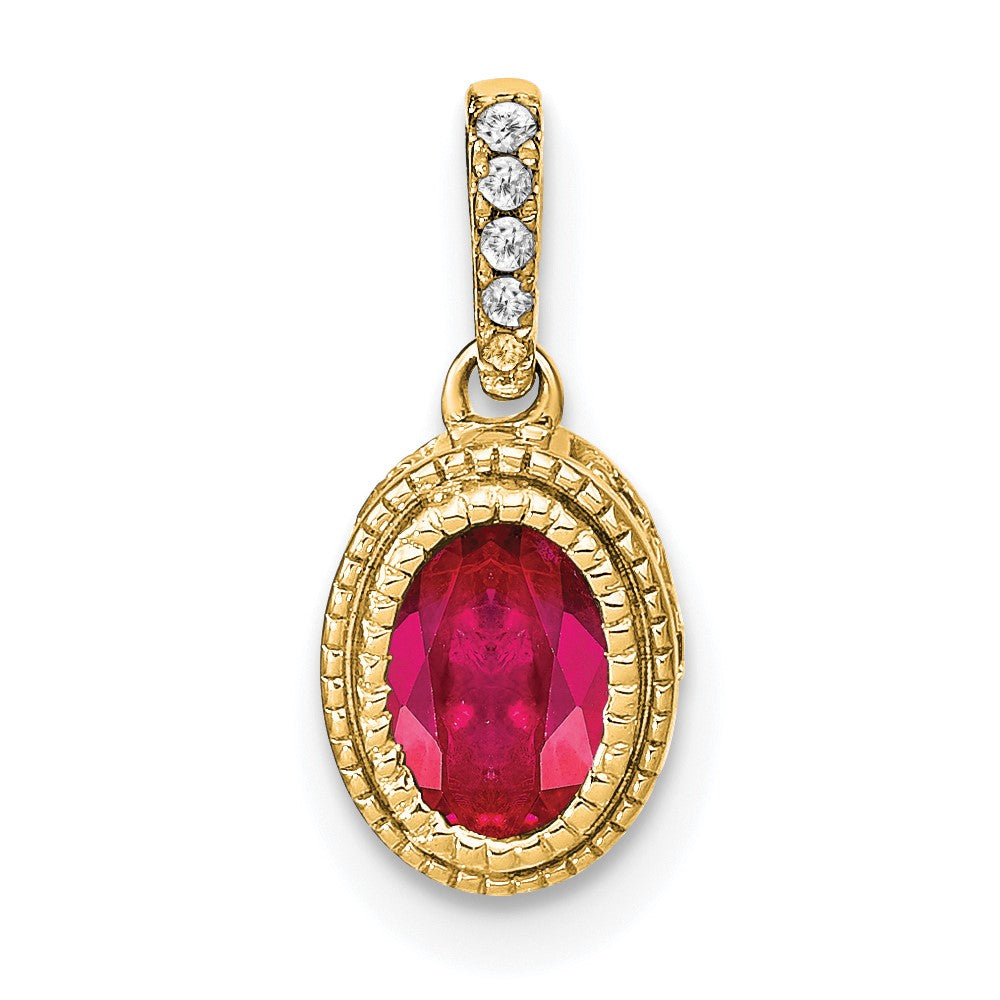 14k yellow gold oval ruby and real diamond pendant pm7093 ru 011 ya