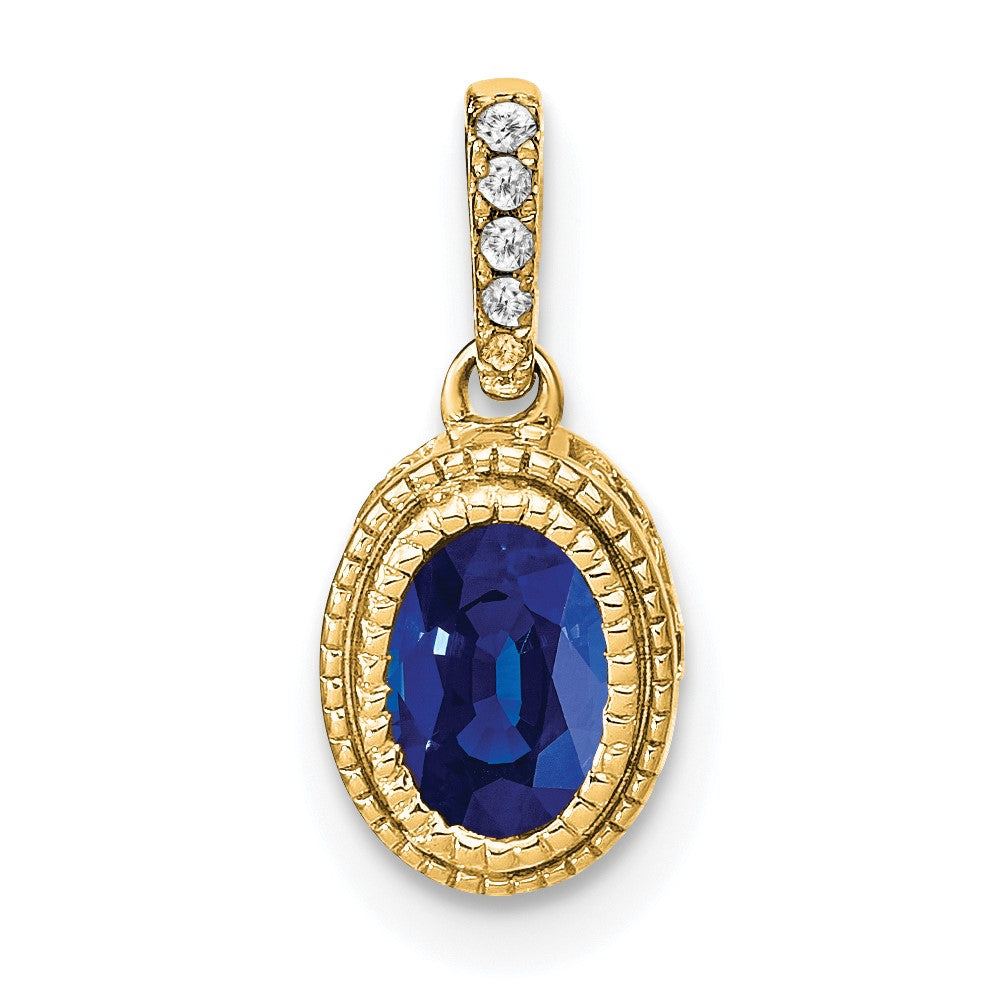 14k yellow gold oval sapphire and real diamond pendant pm7093 sa 011 ya