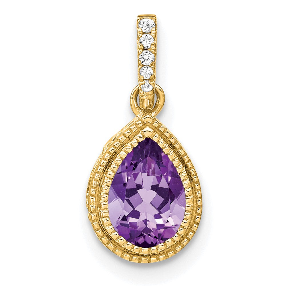 14k yellow gold pear amethyst and real diamond pendant pm7094 am 030 ya