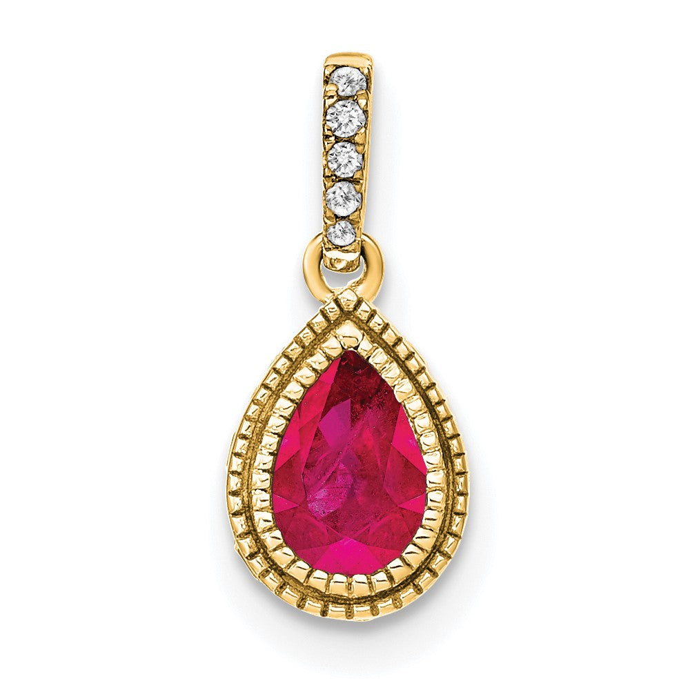 14k yellow gold pear ruby and real diamond pendant pm7094 ru 019 ya