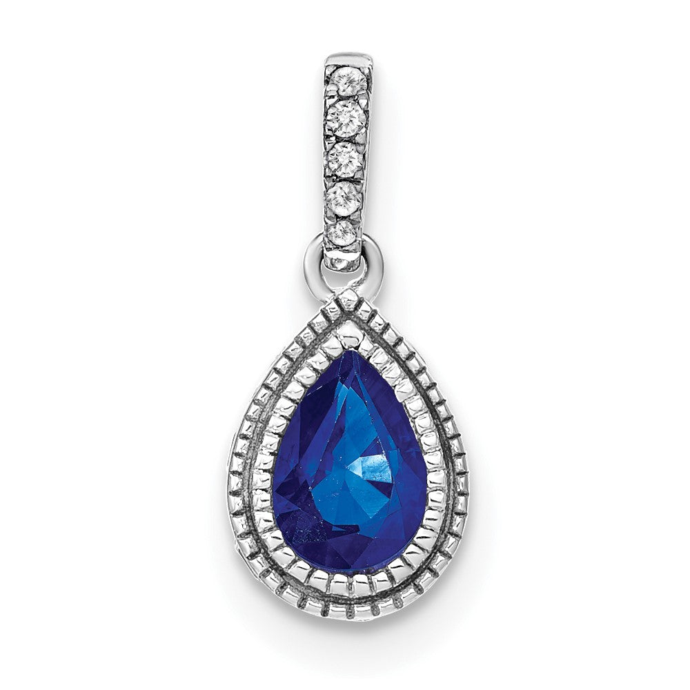 14k white gold pear sapphire and real diamond pendant pm7094 sa 019 wa