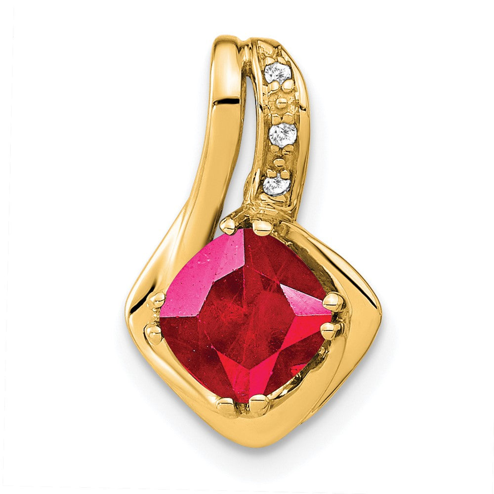 14k yellow gold created ruby and real diamond pendant pm7117 ru 002 ya