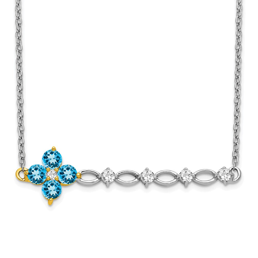 14k two tone gold blue topaz and real diamond 18in floral bar necklace pm7134 bt 016 wya