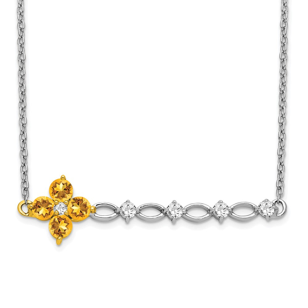 14k two tone gold citrine and real diamond 18in floral bar necklace pm7134 ci 016 wya